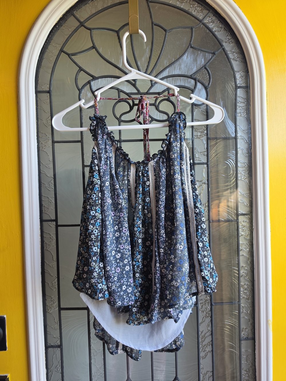 Free People Black Blue Floral Halter Camisole NWT